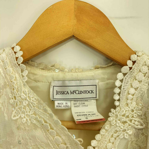 jessica mclintock スパンコール フラワー刺繍 エンブロイダリー レース ノーカラージャケット レディース US:8
