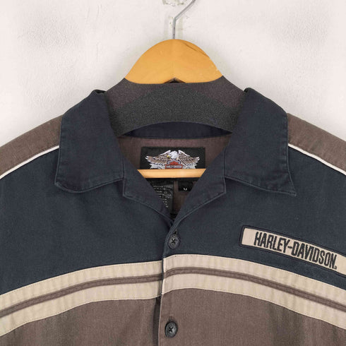 ハーレーダビッドソン HARLEY-DAVIDSON バイカラー パイピング加工 バック刺繍 S/S 開襟シャツ メンズ JPN:M