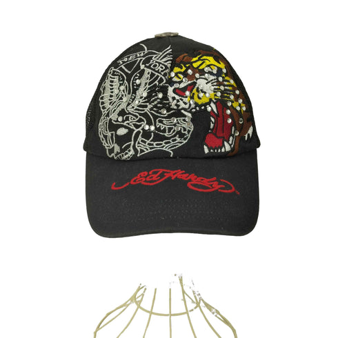 エドハーディー Ed Hardy タイガー 虎 刺繍 メッシュ キャップ ラインストーン スナップバック Y2K メンズ