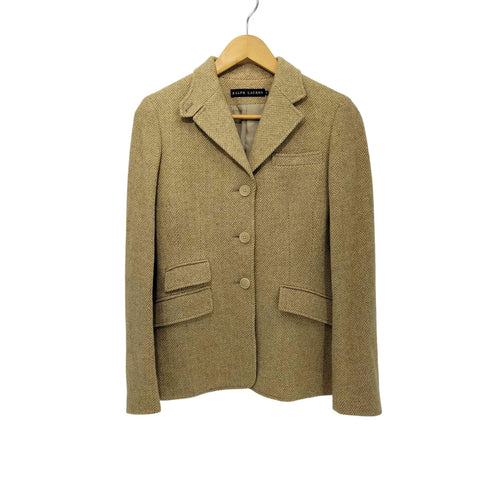 ラルフローレン RALPH LAUREN 00s チェンジポケット エルボーパッチ ヘリンボーン ウール ツイードジャケット レディース 9