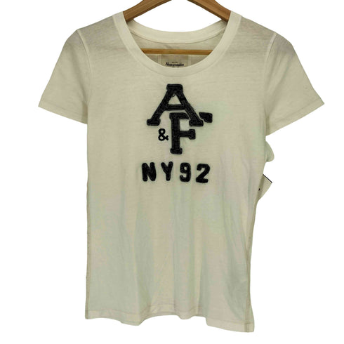アバクロンビーアンドフィッチ Abercrombie & Fitch 裾&袖シングルステッチ NY92 ロゴワッペン クルーネックTシャツ レディース import:M