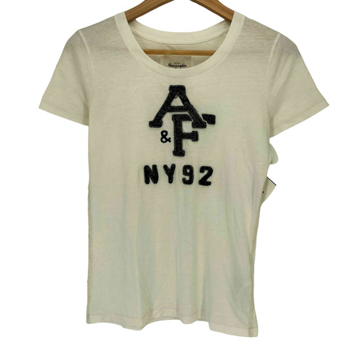 アバクロンビーアンドフィッチ Abercrombie & Fitch 裾&袖シングルステッチ NY92 ロゴワッペン クルーネックTシャツ レディース import:M