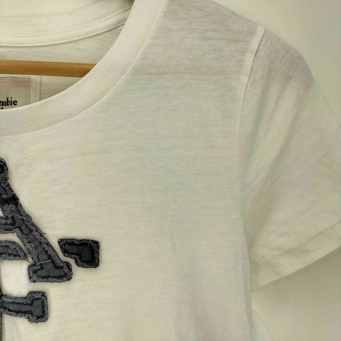 アバクロンビーアンドフィッチ Abercrombie & Fitch 裾&袖シングルステッチ NY92 ロゴワッペン クルーネックTシャツ レディース import:M