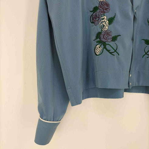 バラ刺繍 スナップボタン L/S オープンカラーシャツ ボックスシルエット メンズ