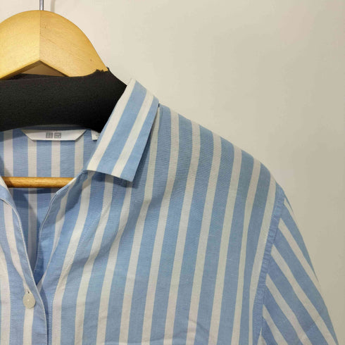 ユニクロ UNIQLO リネンブレンドストライプオープンカラーシャツ ライトブルー Lサイズ レディース JPN:L