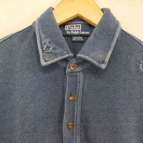 ポロバイラルフローレン Polo by RALPH LAUREN インディゴ染め USED加工ポロシャツ レディース import:L