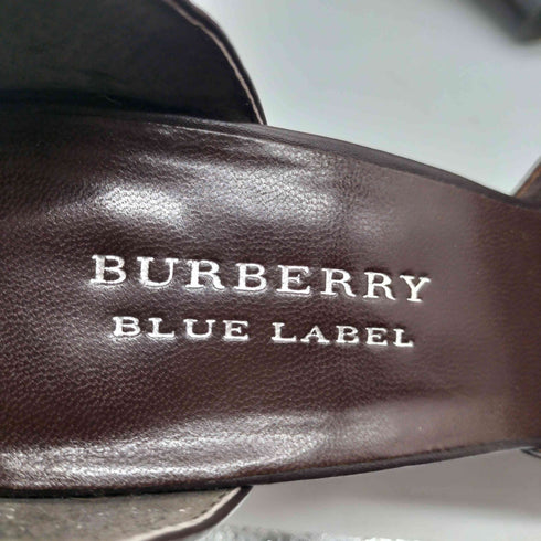 バーバリーブルーレーベル BURBERRY BLUE LABEL ミュール レザー サンダル ウェッジヒール アンクル ストラップ 厚底 ノバチェック レディース 5.5