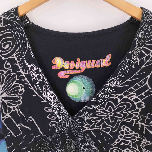 デシグアル Desigual メタリックプリント 袖切替 Vネックワンピース レディース import:XL