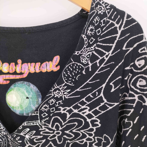 デシグアル Desigual メタリックプリント 袖切替 Vネックワンピース レディース import:XL