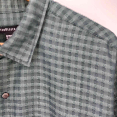 ヴァンヒューゼン VAN HEUSEN チェック ポケット レーヨン S/S シャツ メンズ import:XL