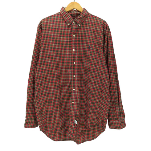 ラルフローレン RALPH LAUREN 90S ポニー 刺繍 外付けタグ コットン タータン チェック ボタンダウン L/S シャツ メンズ import:XL