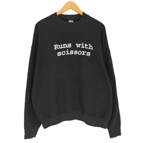 フルーツオブザルーム FRUIT OF THE LOOM 90S USA製 Runs with scissors フロントプリント スウェット メンズ XL