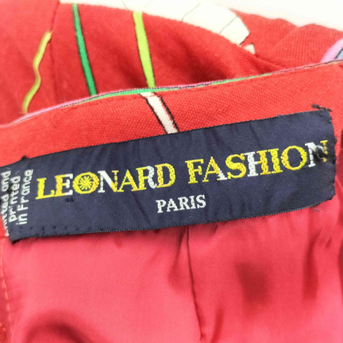 レオナール LEONARD フラワープリント トリムデザイン シルク混ウールワンピース レディース M