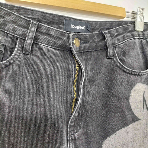 デシグアル Desigual キャラクターペイント クロップド ストレートジーンズ レディース US:28-29