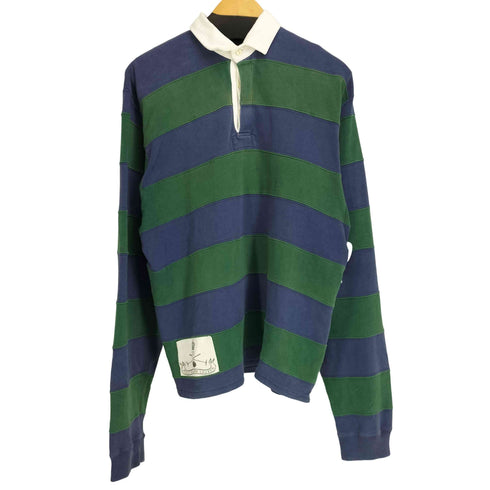 ポロバイラルフローレン Polo by RALPH LAUREN 90S ナンバリング ロゴ プリント ワッペン ボーダー コットン ラガー シャツ メンズ import:S