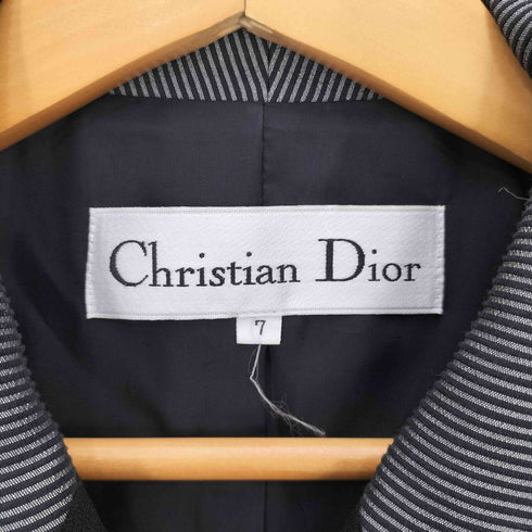 クリスチャンディオール Christian Dior ウール100% 金ボタン ストライプ襟 6Bジャケット レディース 7