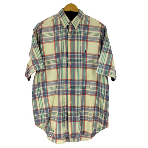 ラルフローレン RALPH LAUREN 90s BLAIRE スモールポニー刺繍 チェック ボタンダウン S/S シャツ メンズ import:L