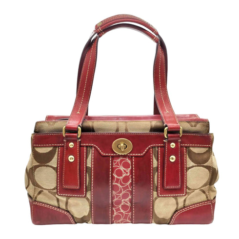 コーチ COACH ハンプトンズ ストライプ ミディアム シグネチャー モノグラム キャンバス レザー コンビ トートバック レディース