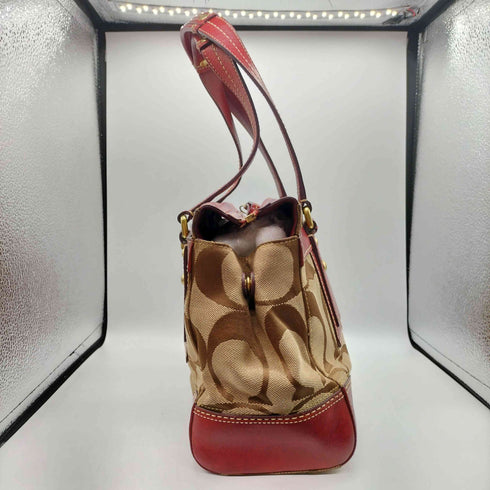コーチ COACH ハンプトンズ ストライプ ミディアム シグネチャー モノグラム キャンバス レザー コンビ トートバック レディース