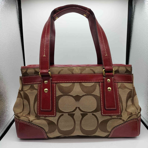 コーチ COACH ハンプトンズ ストライプ ミディアム シグネチャー モノグラム キャンバス レザー コンビ トートバック レディース