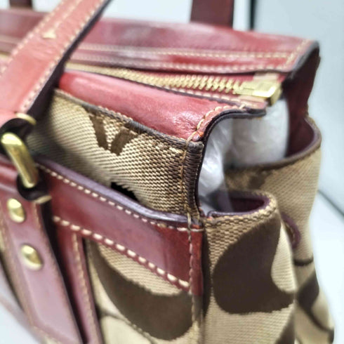 コーチ COACH ハンプトンズ ストライプ ミディアム シグネチャー モノグラム キャンバス レザー コンビ トートバック レディース