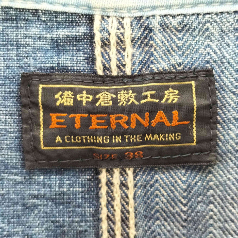 エターナル 備中倉敷工房 ETERNAL 日本製 ヘリンボーン デニム ワーク カバオール ジャケット ドーナッツボタン メンズ 38