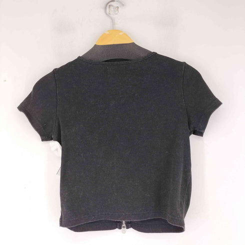 ロゴ プリント ジップアップ リブ S/S Tシャツ レディース FREE