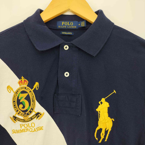 ポロラルフローレン POLO RALPH LAUREN CUSTOM SLIM FIT ゴールド ビッグポニー刺繍 袖ナンバリング3 半袖ポロシャツ メンズ import:M