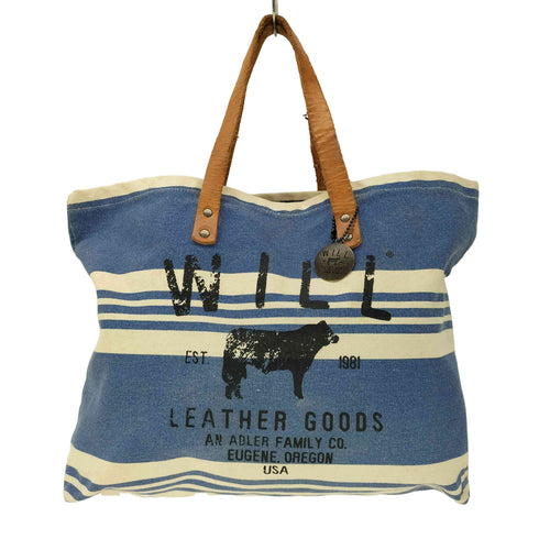 WILL LEATHER GOODS USA製 トートバッグ レザーハンドル ボーダー キャンバス メンズ