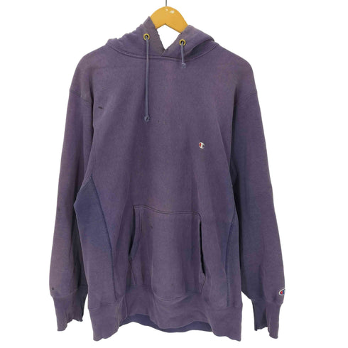 チャンピオン Champion 90S 刺繍タグ Reverse Weave リバースウィーブ サンフェード プルオーバー フーディー パーカー 袖目つき ナス紺 メンズ import:XL