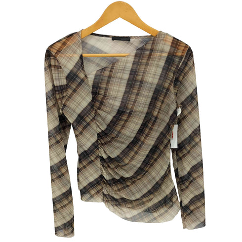 ザラ ZARA チェック柄 チュール ドレープ カットソー レディース import:L