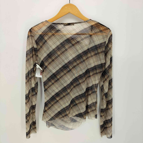 ザラ ZARA チェック柄 チュール ドレープ カットソー レディース import:L