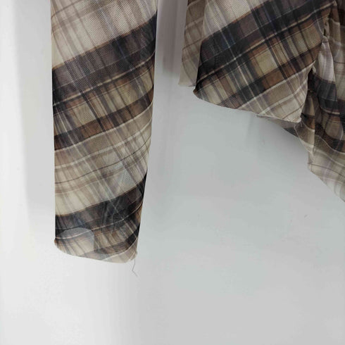 ザラ ZARA チェック柄 チュール ドレープ カットソー レディース import:L