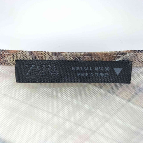 ザラ ZARA チェック柄 チュール ドレープ カットソー レディース import:L