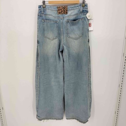 ESICA ヒョウ柄パッチ ウオッシュ加工 バギーデニム パンツ レディース FREE