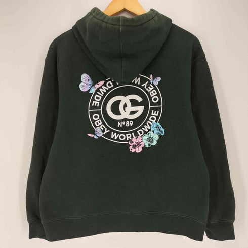オベイ OBEY ロゴプリント 蝶々 花 プルオーバーパーカー メンズ import:M