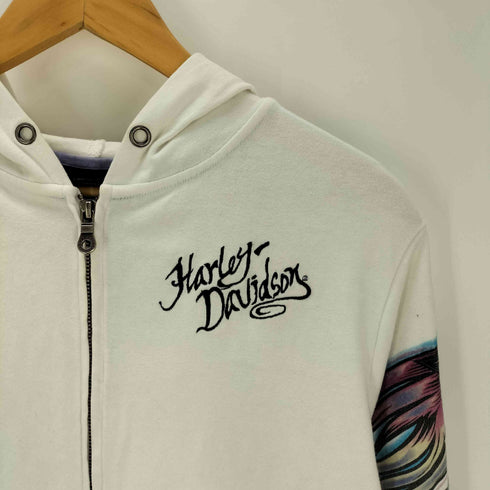 ハーレーダビッドソン HARLEY-DAVIDSON 00S 09AW ロゴ 刺繍 アーム トライバル プリント ジップ フーディー パーカー Y2K メンズ import:XL