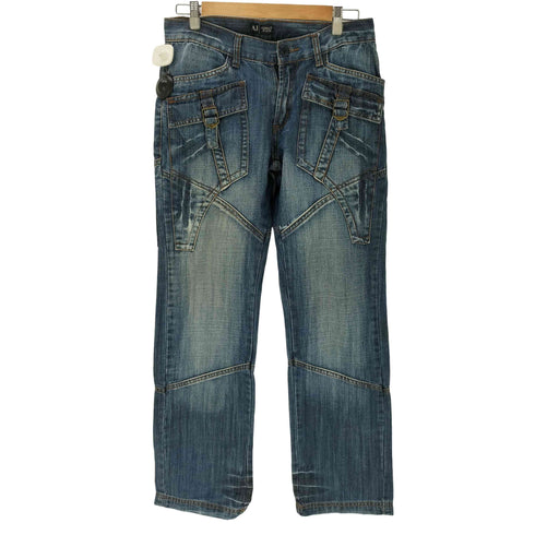 アルマーニジーンズ ARMANI JEANS 90-00S OLD 立体裁断 3Dカット ワイドレッグ ブッシュ デニム パンツ Y2K メンズ 31