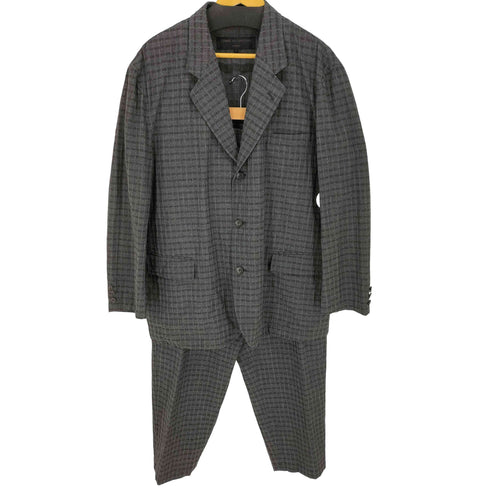 コムデギャルソンオム COMME des GARCONS HOMME 90S 田中オム サマーウール ウィンドペン 3B テーラードジャケット 裏地無し & ノータック ワイドテーパード スラックス セットアップ メンズ ジャケット:L / パンツ:M