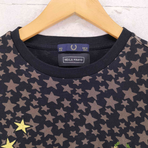 フレッドペリー FRED PERRY ×BELLA FREUD ラスタカラー月桂樹 スター柄クルーネックTシャツ レディース 36