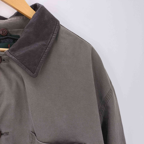 ジェイクルー J.CREW 90S OLD 巨人タグ 裏地チェック ライナー付き フルセット ダック地 襟レザー ハンティング カバーオール ジャケット メンズ import:L