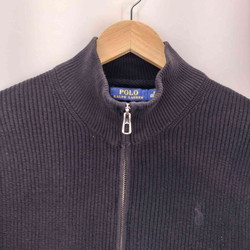 ポロラルフローレン POLO RALPH LAUREN 同色 ポニー刺繍 リブ編み ローゲージ ドライバーズ コットン ブラック ニット セーター ダブルジップ メンズ XS-S