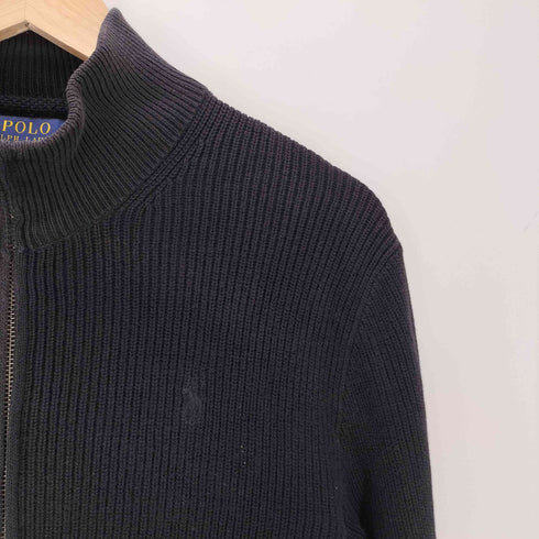 ポロラルフローレン POLO RALPH LAUREN 同色 ポニー刺繍 リブ編み ローゲージ ドライバーズ コットン ブラック ニット セーター ダブルジップ メンズ XS-S