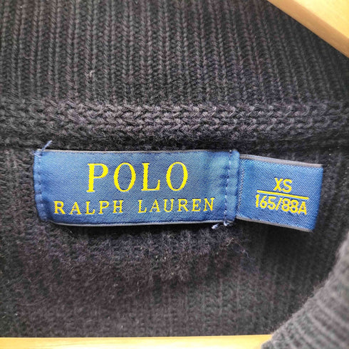 ポロラルフローレン POLO RALPH LAUREN 同色 ポニー刺繍 リブ編み ローゲージ ドライバーズ コットン ブラック ニット セーター ダブルジップ メンズ XS-S