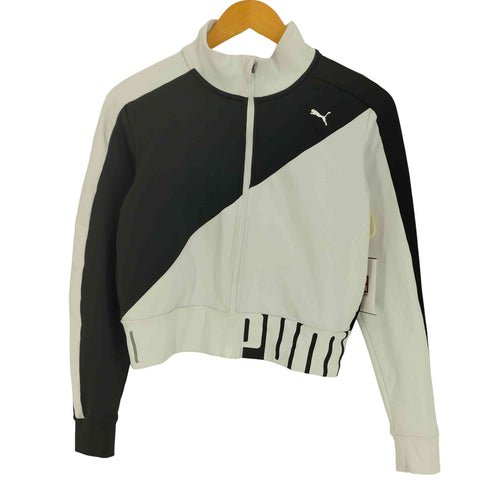 プーマ PUMA ロゴプリント アシメ バイカラー クロップド ジップアップ トラックジャケット ジャージ レディース JPN:S