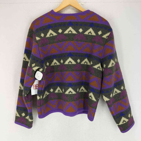 LONGHOUSE MADE IN CANADA ネイティブ柄ノーカラーニットカーディガン レディース L