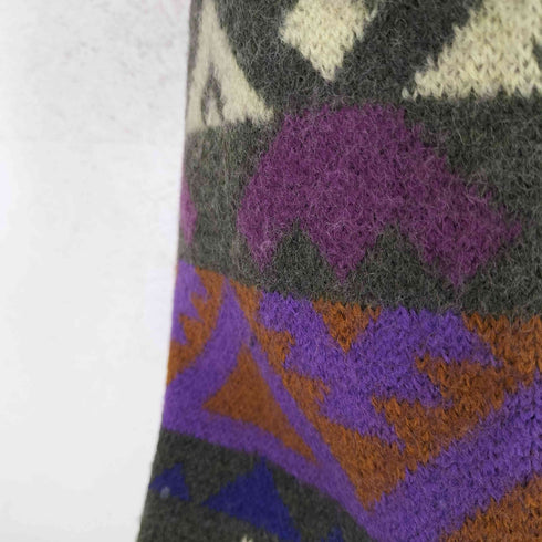 LONGHOUSE MADE IN CANADA ネイティブ柄ノーカラーニットカーディガン レディース L