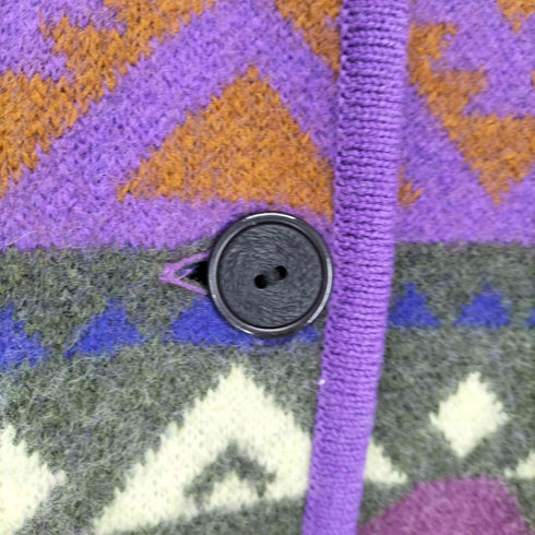 LONGHOUSE MADE IN CANADA ネイティブ柄ノーカラーニットカーディガン レディース L