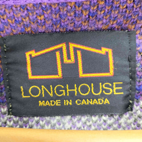 LONGHOUSE MADE IN CANADA ネイティブ柄ノーカラーニットカーディガン レディース L