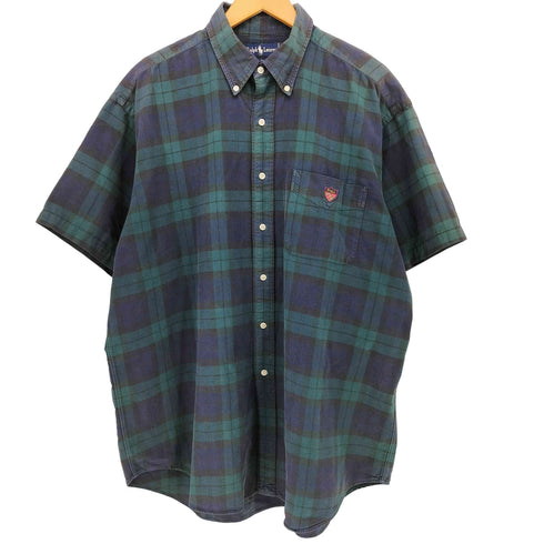 ラルフローレン RALPH LAUREN The Big Shirt ワンポイント刺繍 ブラックウォッチ 半袖 ボタンダウンシャツ メンズ import:L